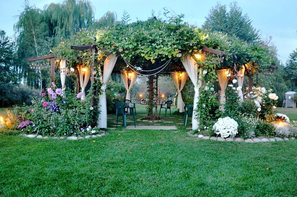 The lights really light up the Flowering Gazebo as the sun starts to set