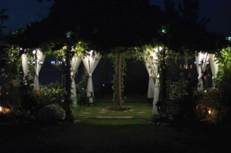 The Flowering Gazebo is so pretty at night
